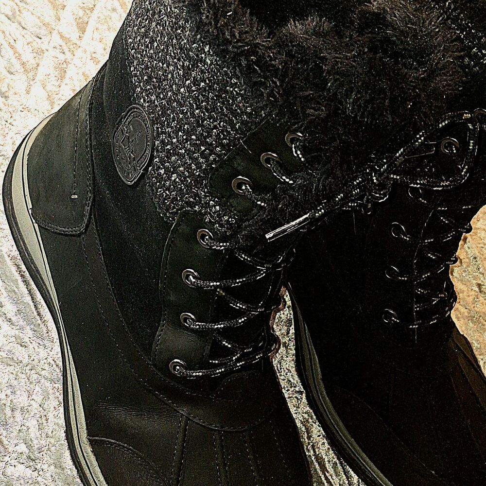 Lands End Womens 473076 Avalanche Snow Boot Black Suede Lace Up Faux Fur Trim 11 - Picture 4 of 12
